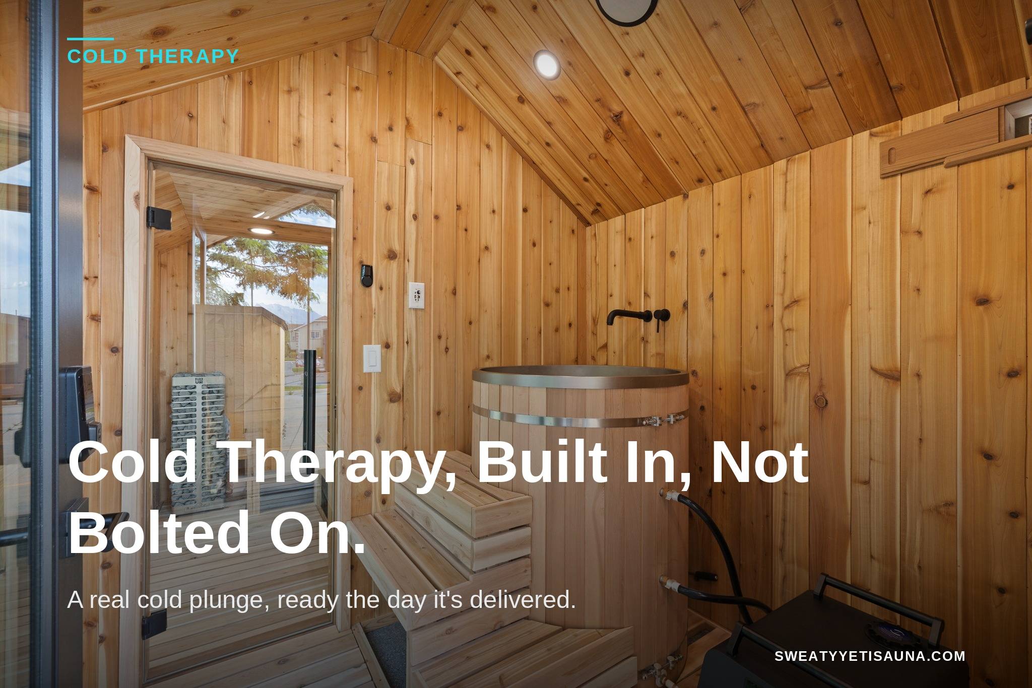 Built-in cold plunge inside a cedar recovery room